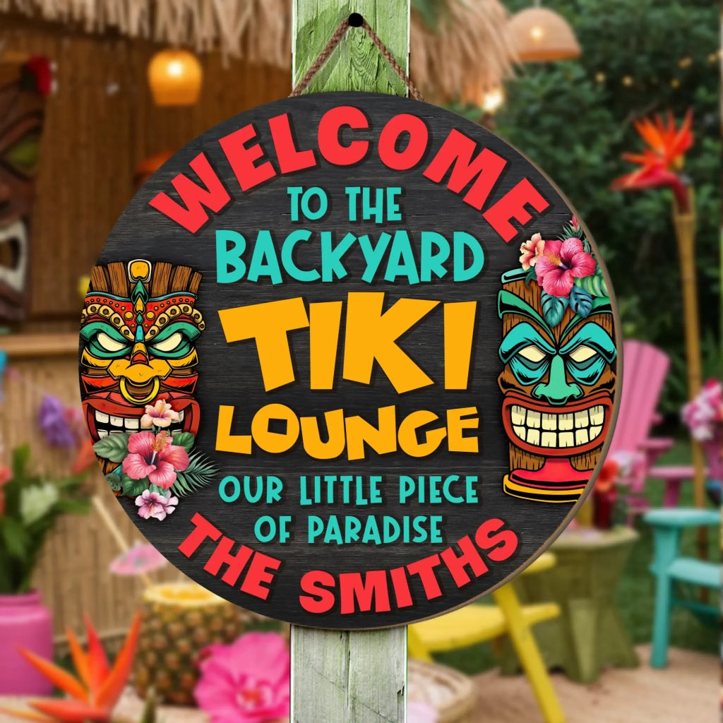 Welcome To The Backyard Tiki Bar - Personalized Wood Sign, Outdoor Bar Backyard Decor