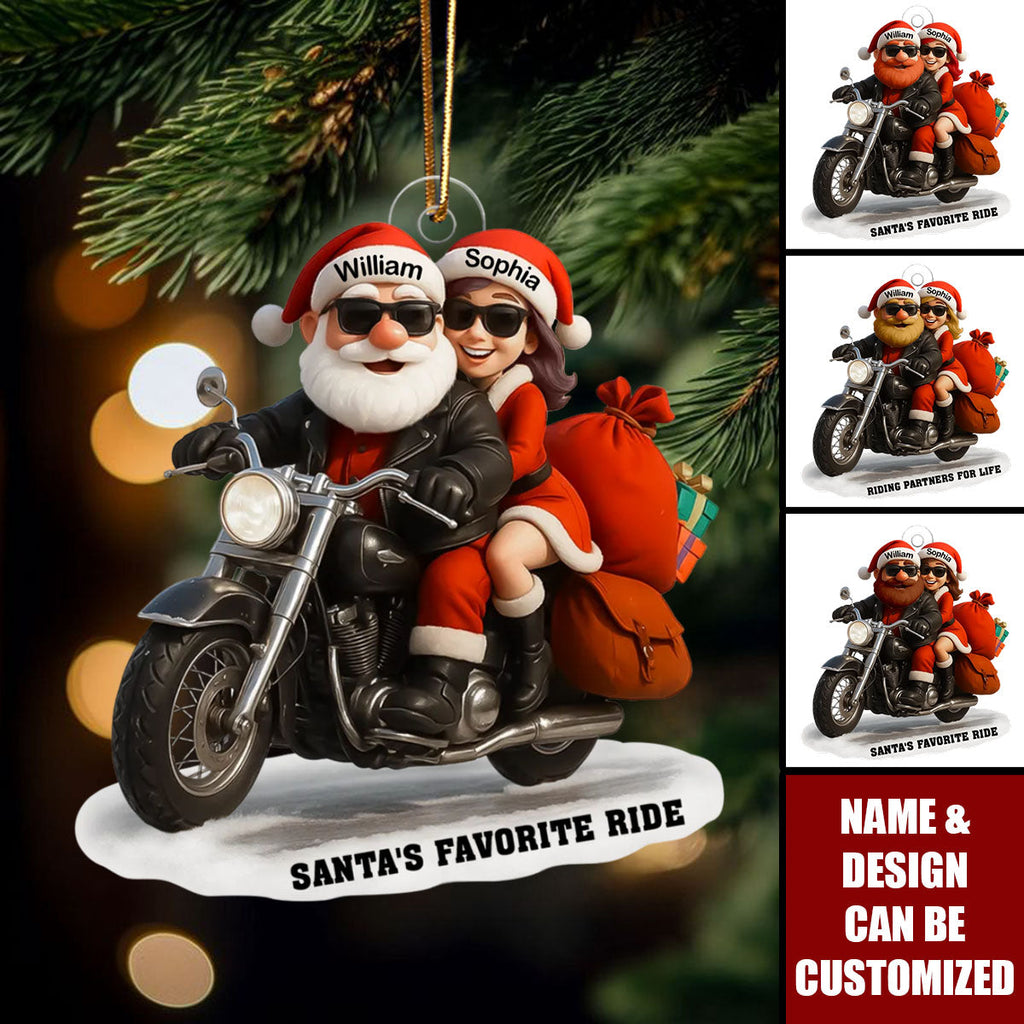 Bikers Santa Couple Riding Partners for Life - Personalized Acrylic Ornament, Gift for Him, Gift for Her