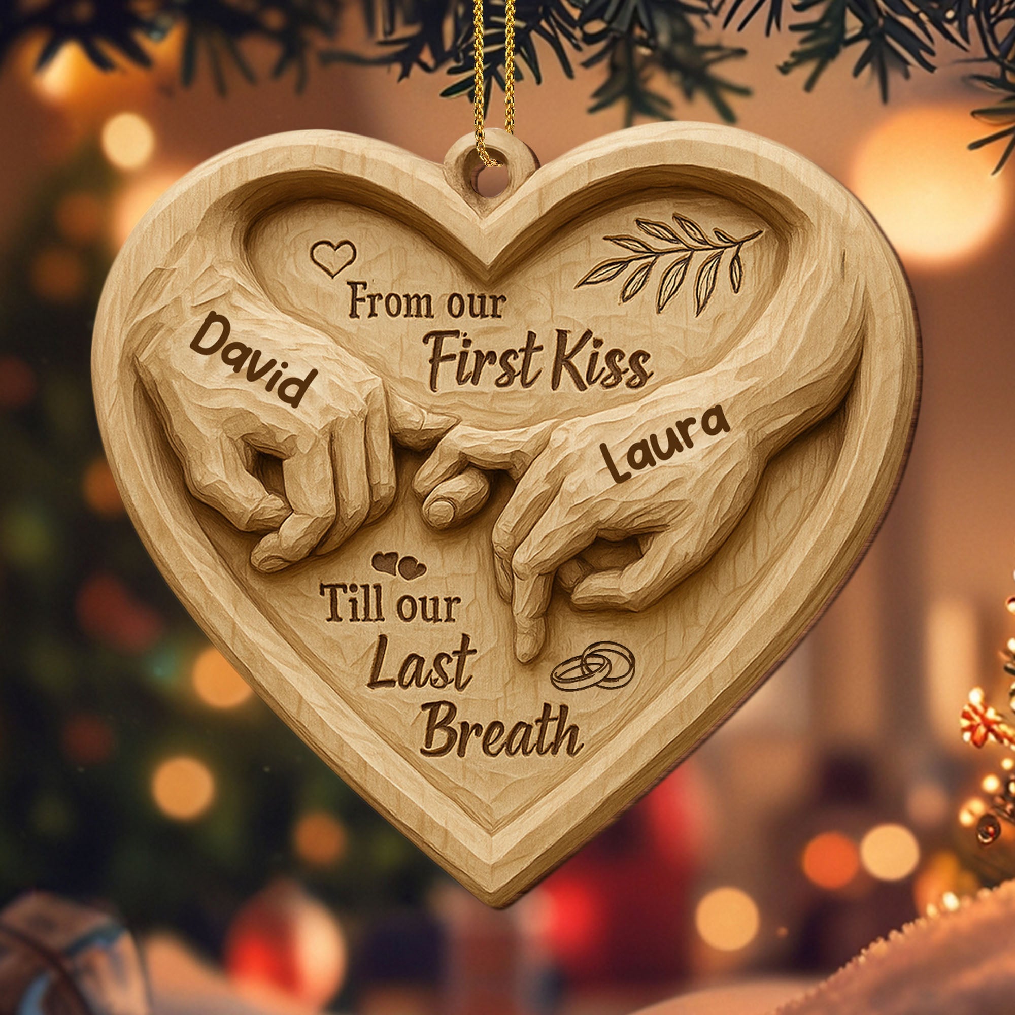 From Our First Kiss Till Our Last Breath, Heart And Holding Hands - Personalized Custom Wood Ornament, Custom Shaped - CPL729_WDO