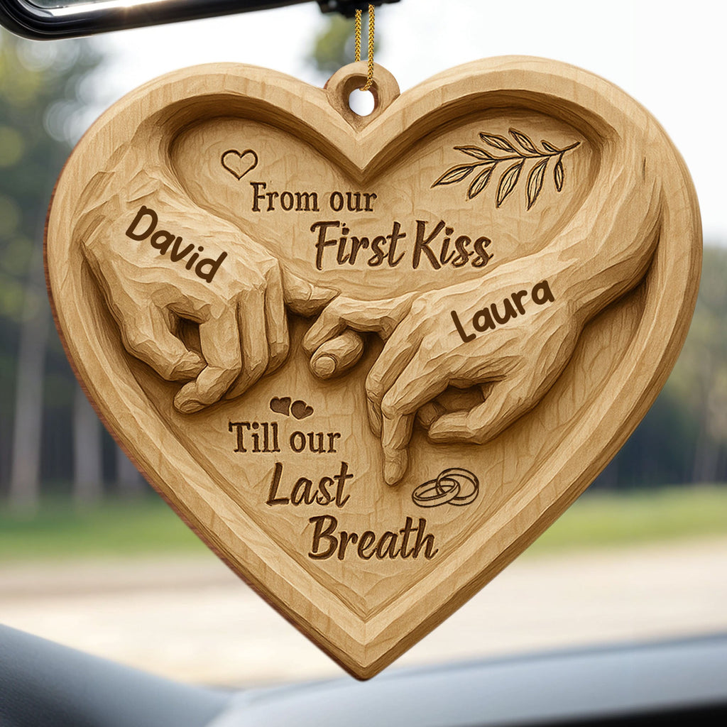 From Our First Kiss Till Our Last Breath, Heart And Holding Hands - Personalized Custom Wood Ornament, Custom Shaped - CPL729_WDO