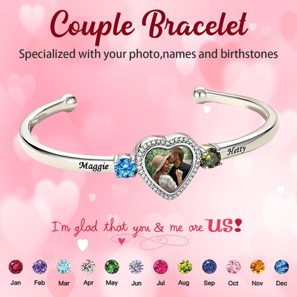 Custom Birthstone Bracelet With Name Photo Engraved Gift