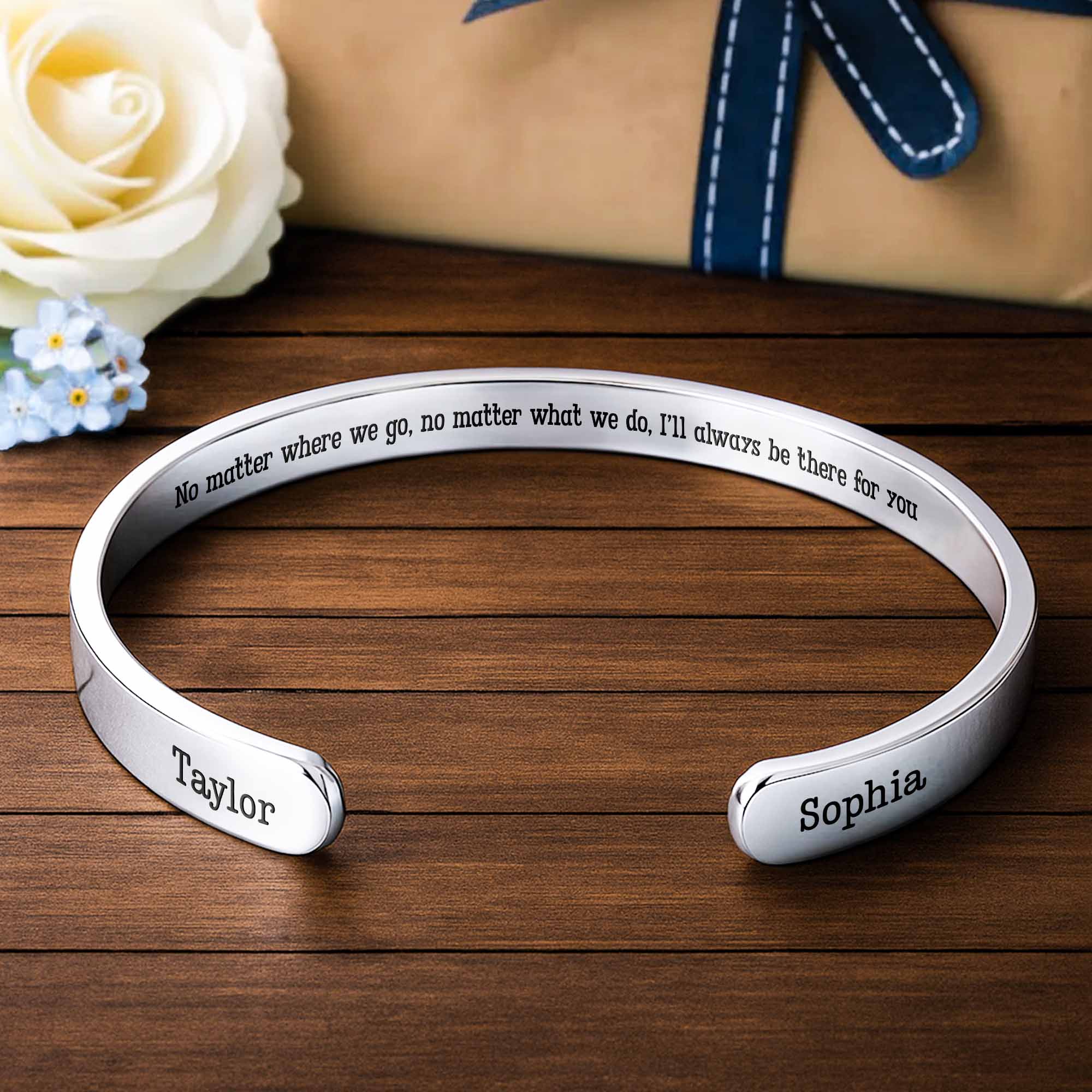 No Matter Where We Go I'll Always Be There For You Bracelet - Personalized Custom Bracelet Cuff - FAM753_BCUF