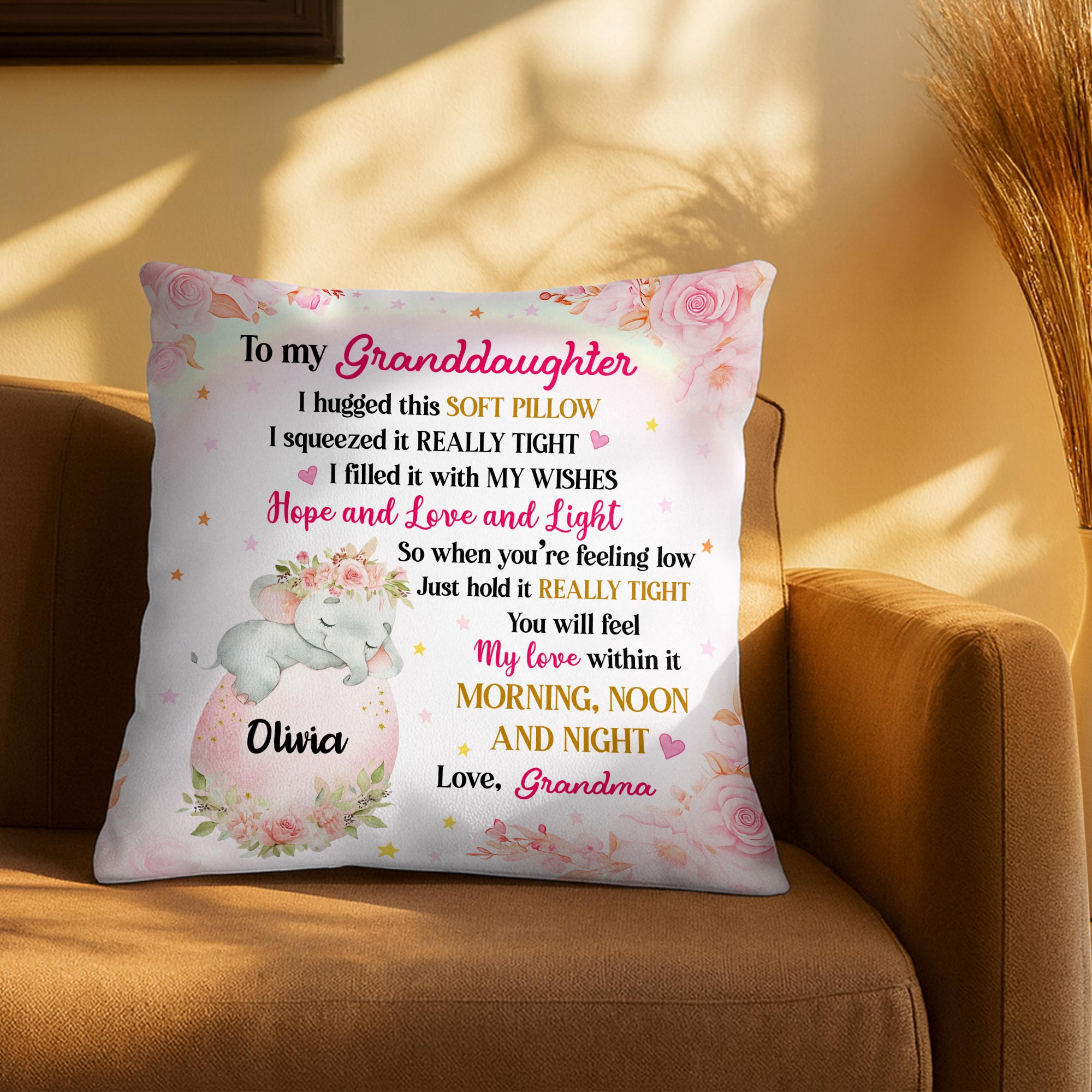 To My Granddaughter, Unicorn And Flowers Pillow - Personalized Custom Pillow, Insert Included - GDT449_PLW