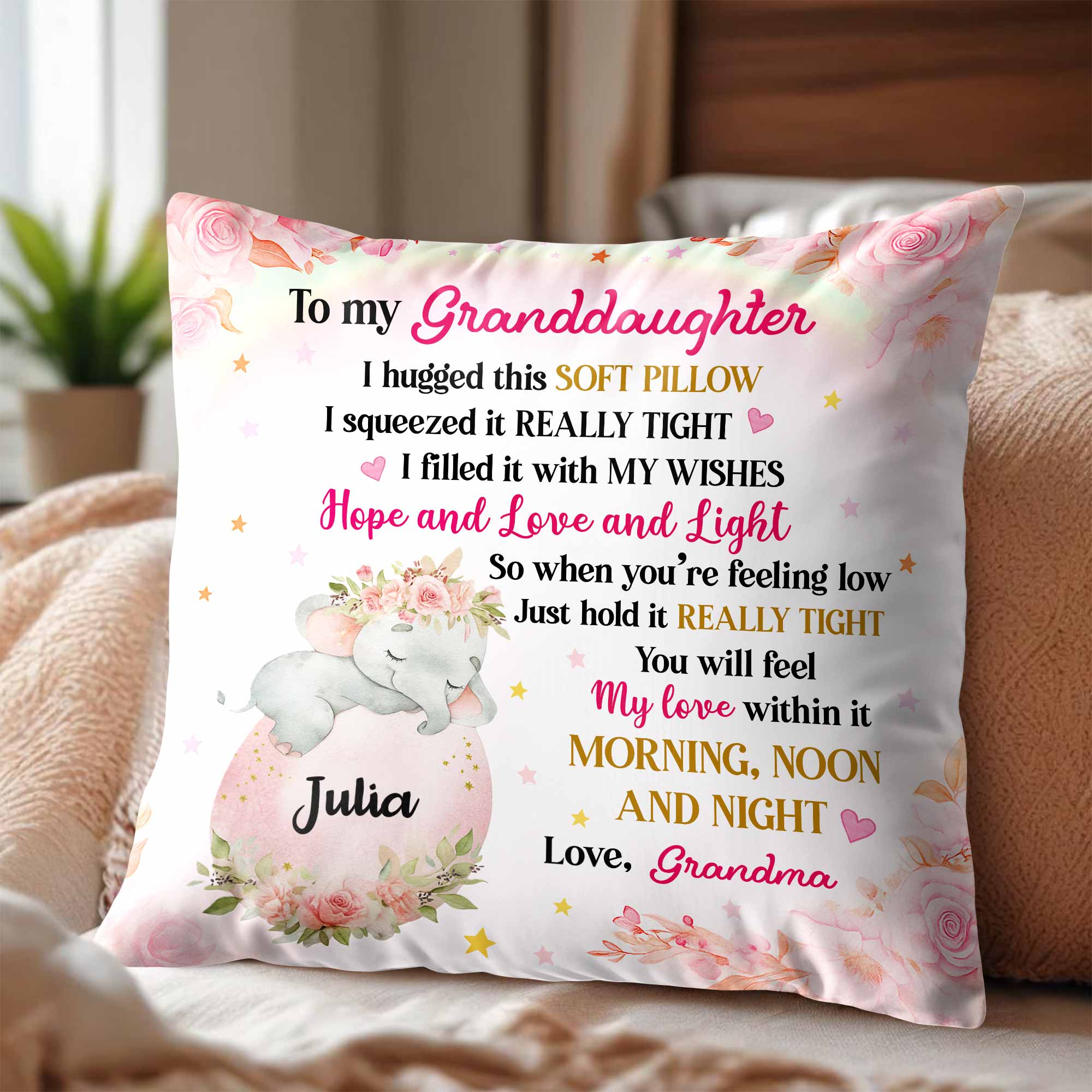 To My Granddaughter, Unicorn And Flowers Pillow - Personalized Custom Pillow, Insert Included - GDT449_PLW
