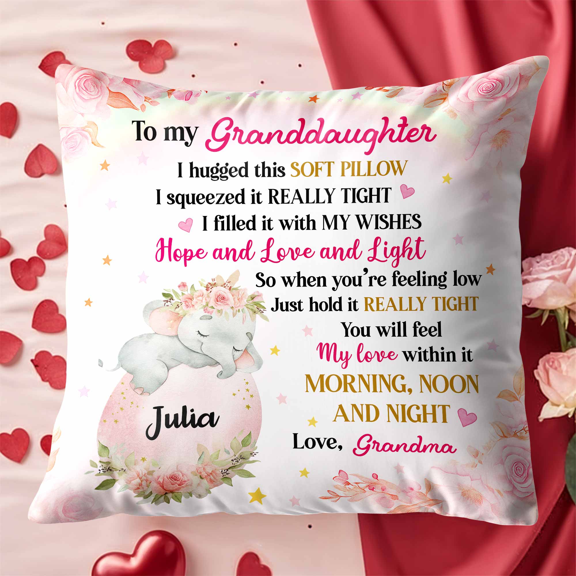 To My Granddaughter, Unicorn And Flowers Pillow - Personalized Custom Pillow, Insert Included - GDT449_PLW