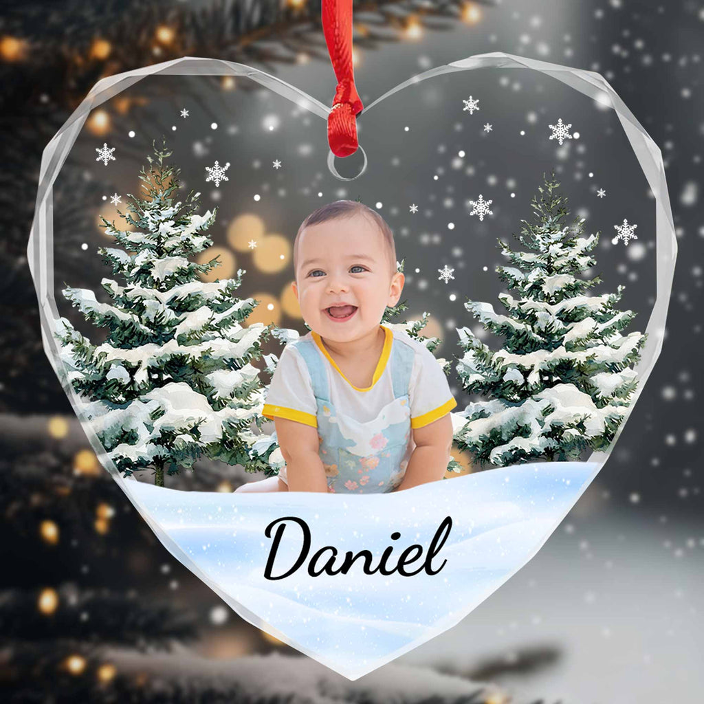Create A Magical Holiday Memory With A Baby - Personalized Heart Glass Ornament - KID010_HEGOR