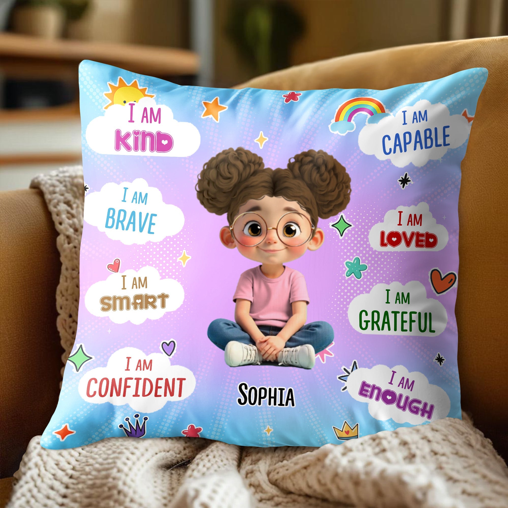 I Am Kind, Brave, and Smart, Positive Affirmations Pillow - Personalized Custom Pillow, Insert Included - KID384_PLW