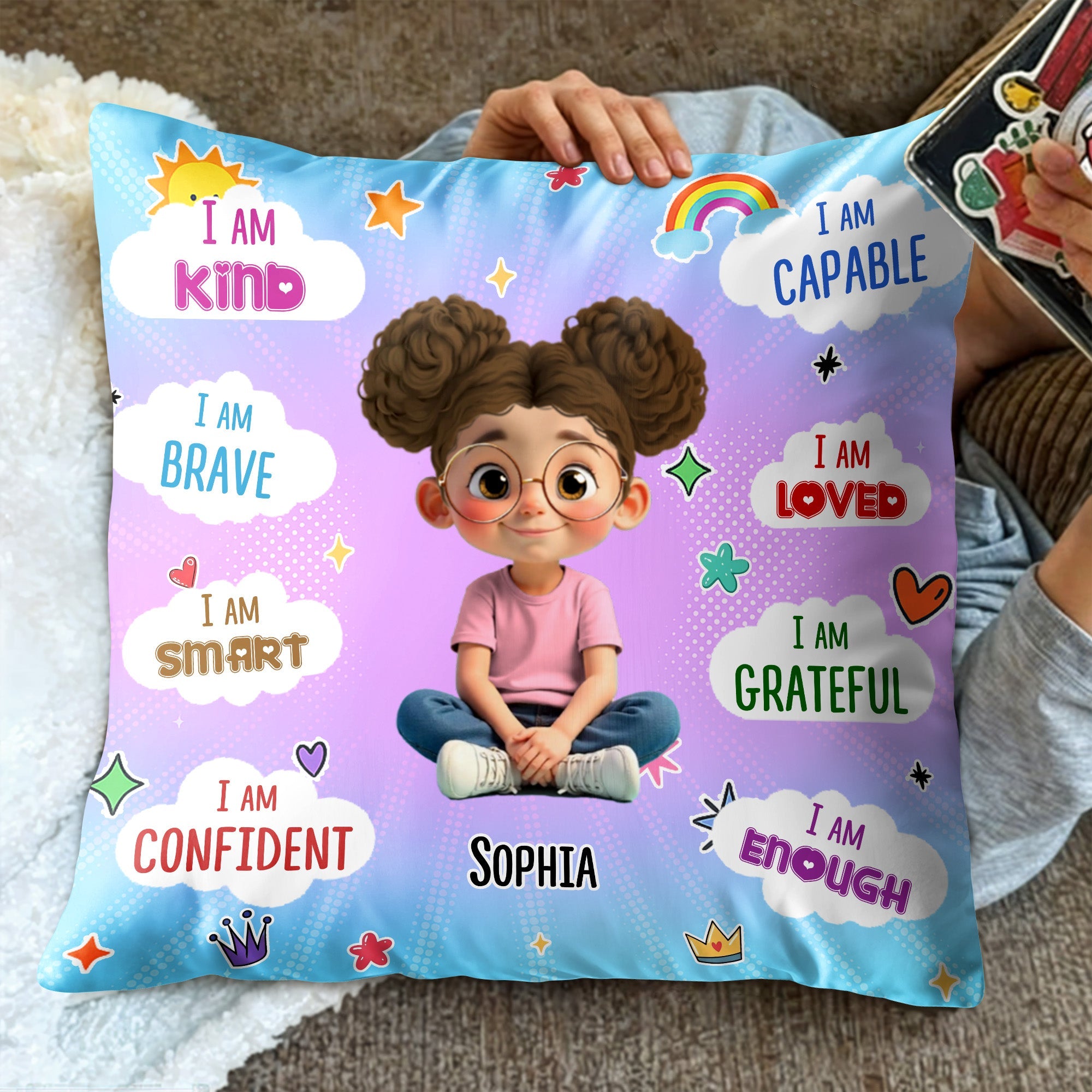 I Am Kind, Brave, and Smart, Positive Affirmations Pillow - Personalized Custom Pillow, Insert Included - KID384_PLW