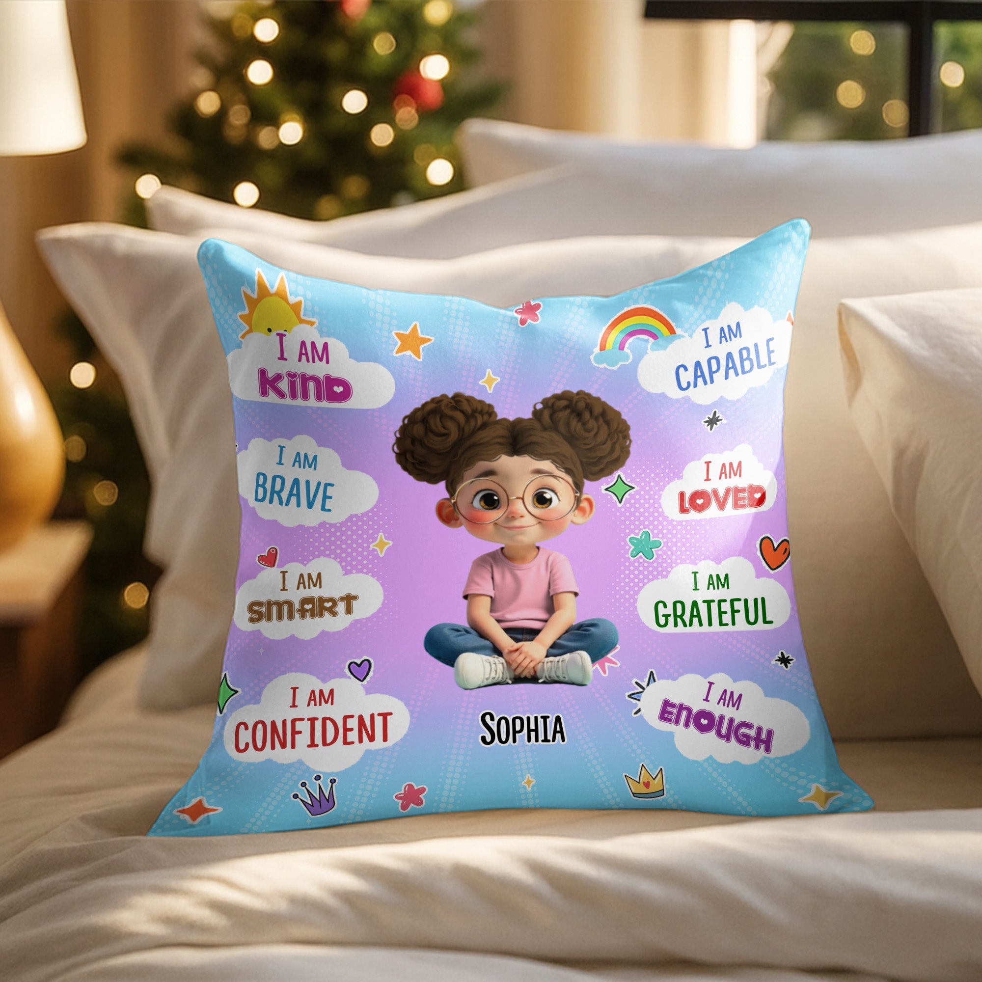 I Am Kind, Brave, and Smart, Positive Affirmations Pillow - Personalized Custom Pillow, Insert Included - KID384_PLW