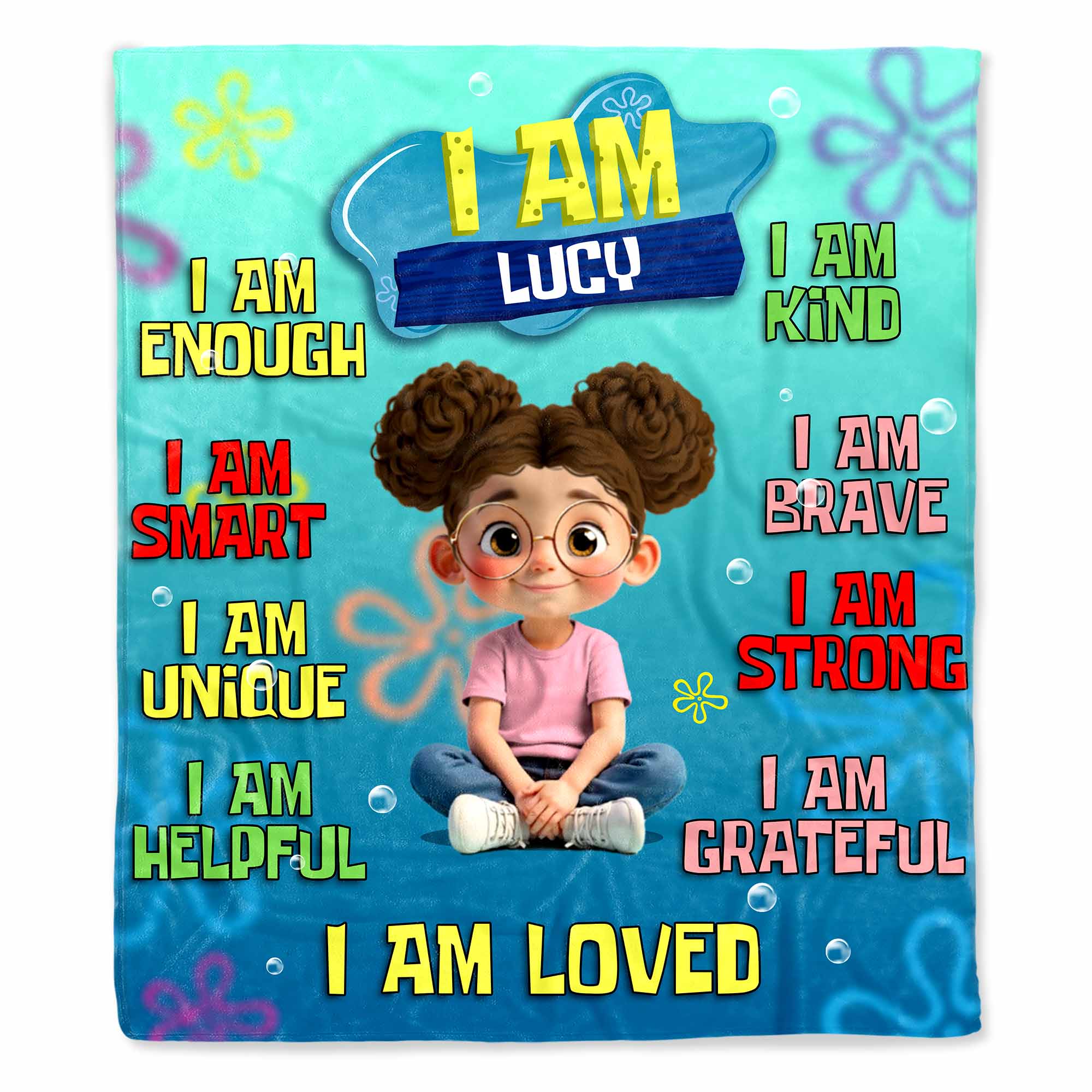 I Am Enough, I Am Smart, I Am Unique, Positive Affirmations - Personalized Custom Blanket - KID406_BLK