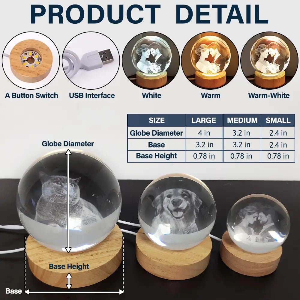 Personalized Globe Lamp with Photo & Quote – Custom Memorial Light to Comfort Loved Ones, Unique Sympathy Gift