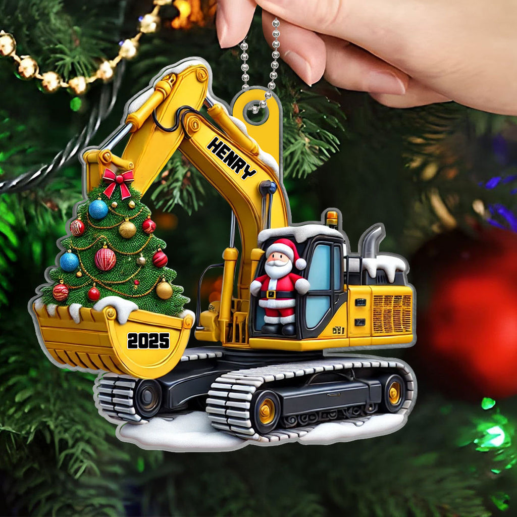 Personalized Xmas Excavator Construction Backhoe Ornament, Xmas Gift For Kids